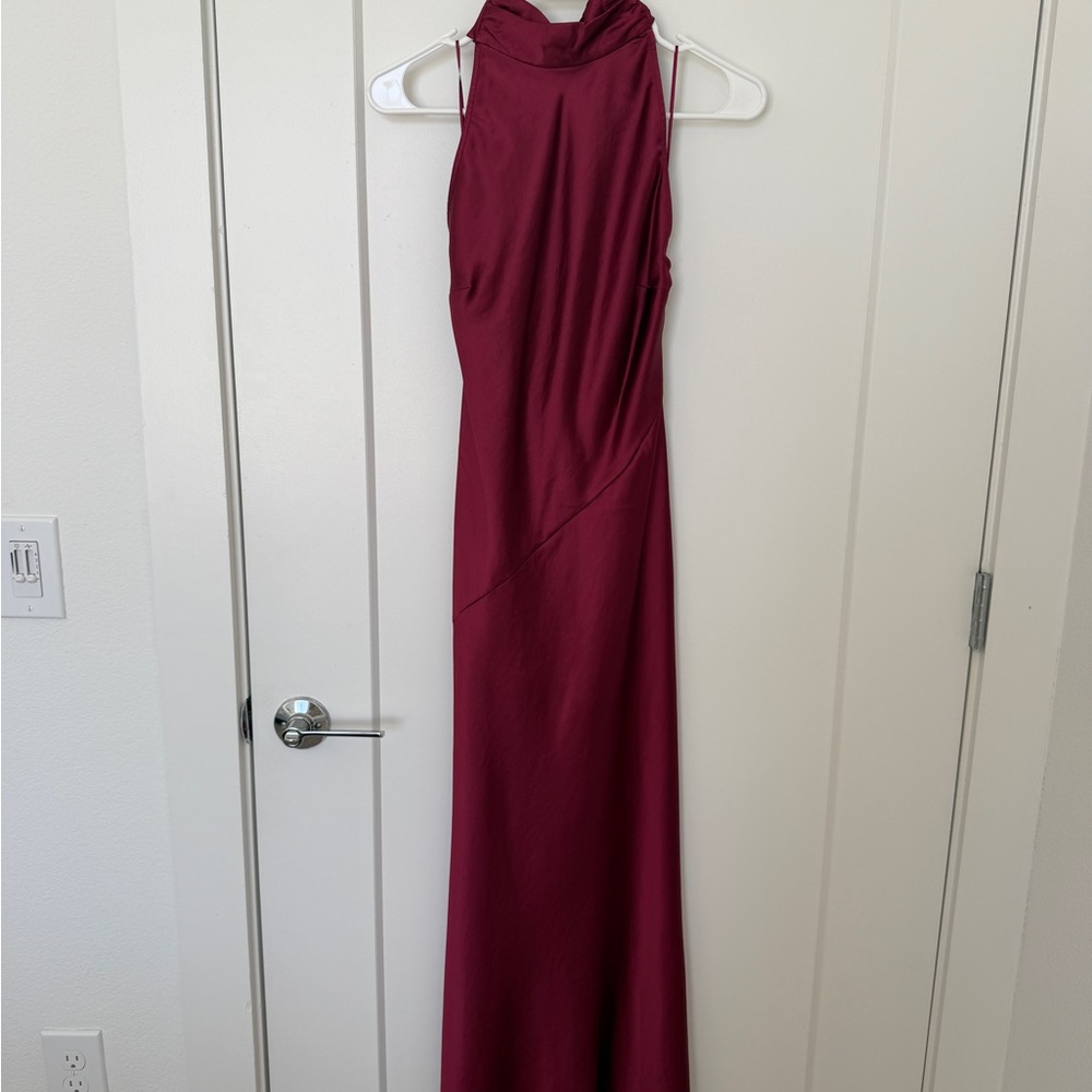 Sleeveless High-Neck Wine Red Formal Wedding Dress